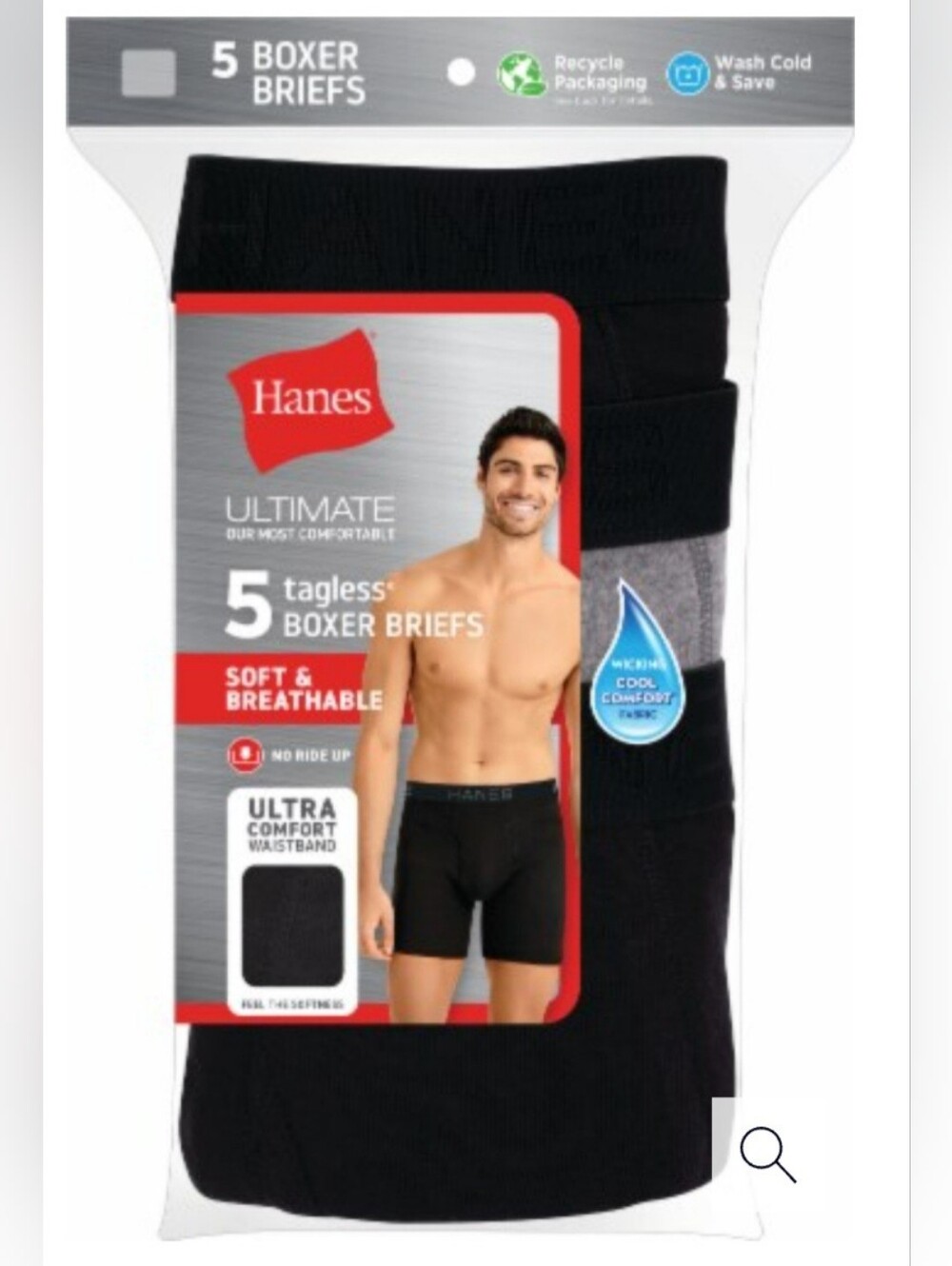 Hanes Ultumate Mens Size Medium 5-Pack Cotton Cool Comfort Tagless Boxer Briefs